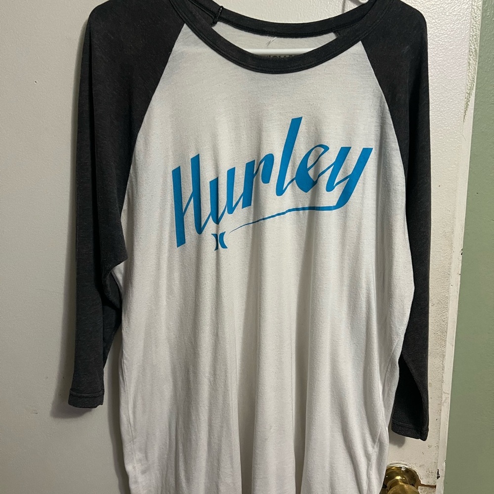 Hurley Black and White Raglan Shirt with Blue Logo